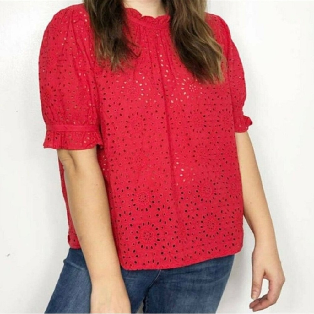 Madewell Red Eyelet Puff Sleeve Blouse